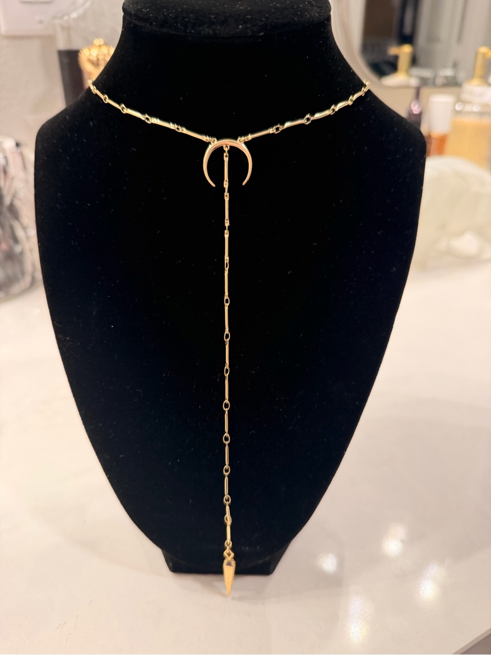 Elegant Gold Crescent Lariat Necklace